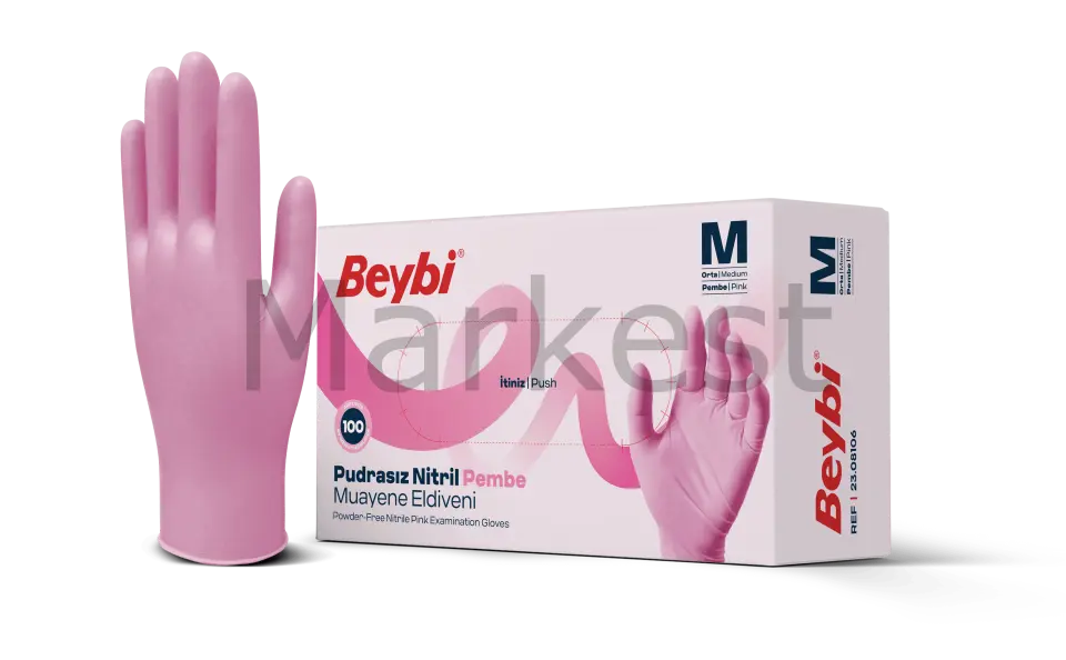 Beybi Pudrasız Pembe Nitril Eldiven