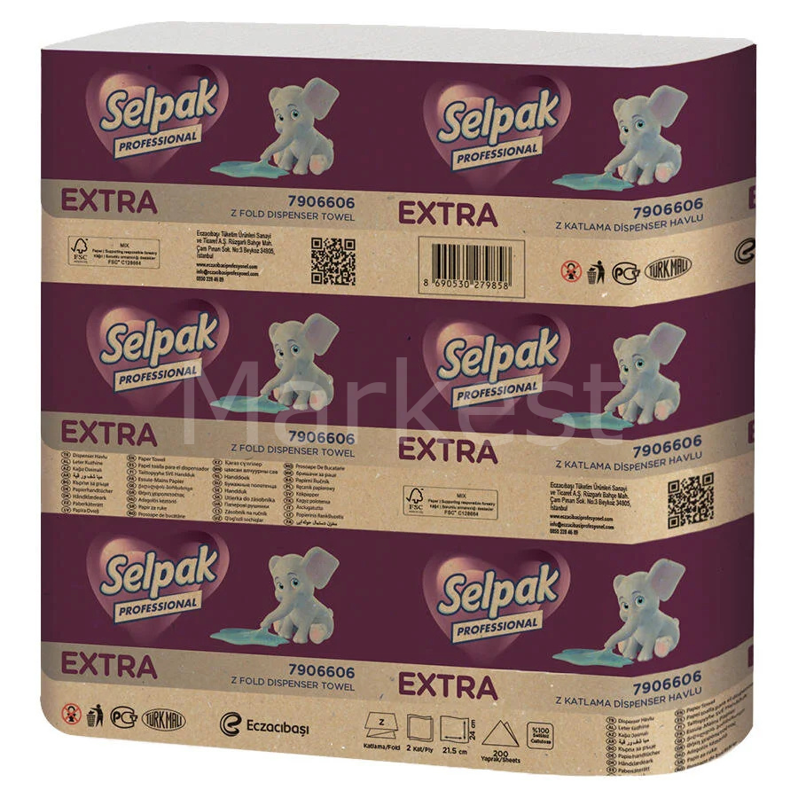 Selpak Professional Extra Z Katlama Dispenser Havlu 21,5 x 24 cm 200 Yaprak - 12'li