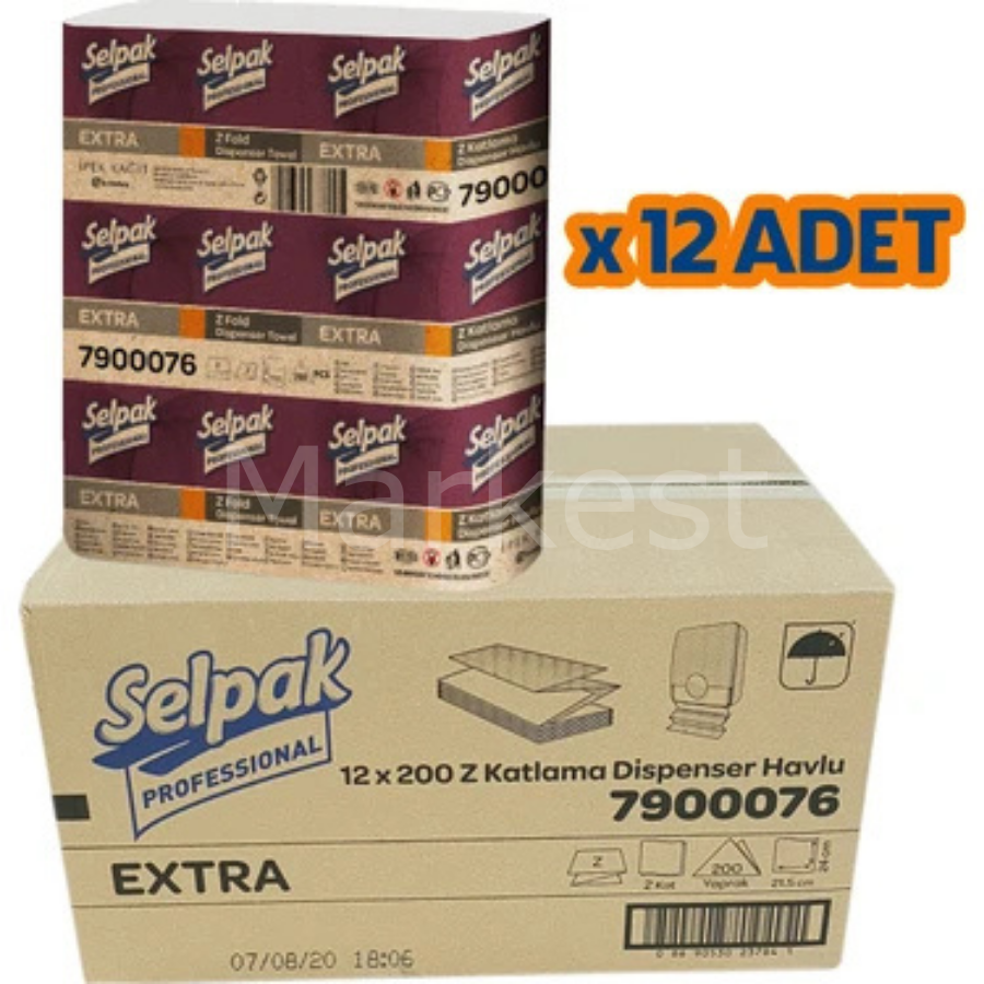 Selpak Professional Extra Z Katlama Dispenser Havlu 21,5 x 24 cm 200 Yaprak - 12'li