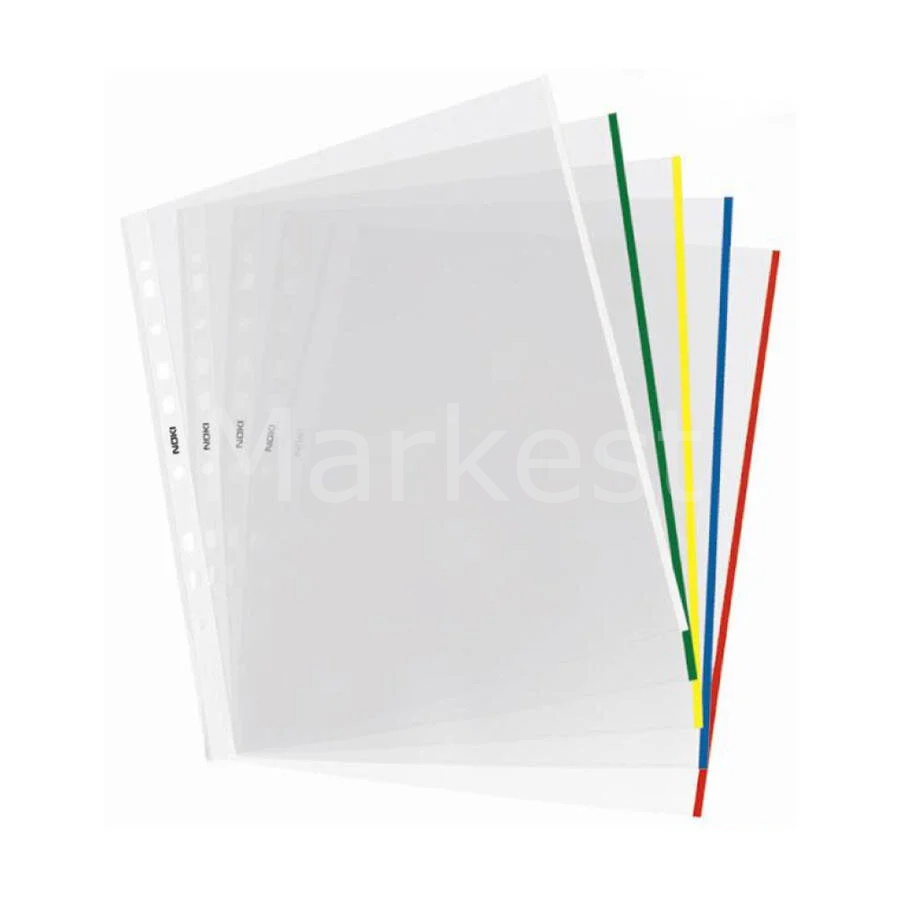 Noki 4833 A4 Delikli Şeffaf Poşet Dosya Renkli Kenarlı 25'li Paket